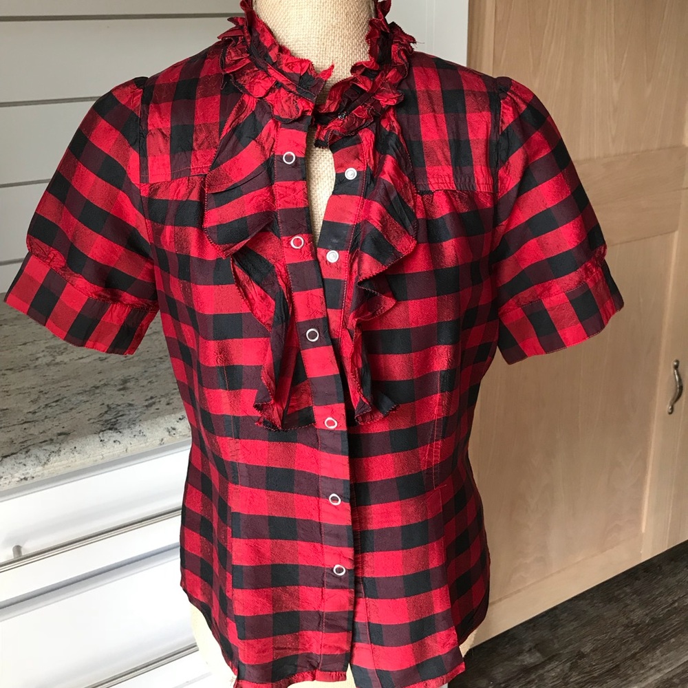 Forever21 silk, gingham blouse
